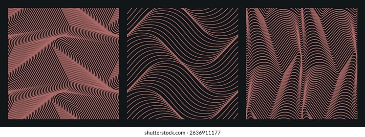Abstract red waveforms created with continuous lines, generating fluid and rhythmic movement. These vector patterns are dynamic and ideal for digital visualizations or graphic decor.