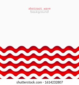 Abstract red waves background for design. Vector marine wallpaper concept, wave pattern texture. Square banner with copy space for text, paper cut style