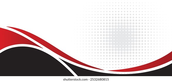 Ondas vermelhas abstratas estão fluindo sobre fundo preto e branco. elemento de curva de fundo de linha vermelha. Terno para negócios, capa, cabeçalho, papel de parede, corporativo, site, folheto