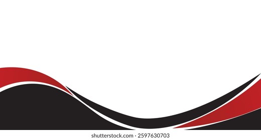 Abstract red waves are flowing on black and white background. red line background curve element. Suit for business, cover, header, wallpaper background