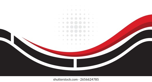 Abstract red waves are flowing on black and white background. red line background curve element. Suit for business, cover, header, wallpaper, corporate, website, flyer