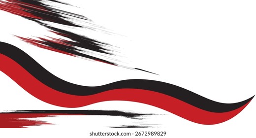 Abstract red waves are flowing on black and white background. red line background curve element. Suit for business, cover, header, wallpaper, corporate, website, flyer