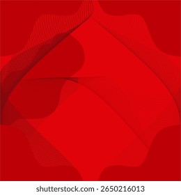 Abstract Red Waves with Geometric Lines and Flowing Shapes