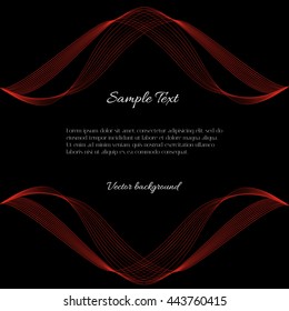 Abstract red waves on black background with text. Symmetrical mirror pattern of the lines for design magazines and leaflets.