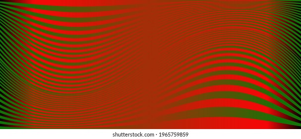 Resumen de las olas rojas en un fondo rectangular verde. Para ilustraciones y texturas.