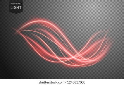 Abstract red wavy line of light with a transparent background, isolated and easy to edit. Vector Illustration