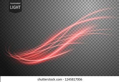 Abstract red wavy line of light with a transparent background, isolated and easy to edit. Vector Illustration