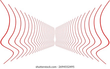 Abstract red wavy lines forming a symmetrical tunnel effect on a white background, creating a modern optical illusion and dynamic visual depth.
