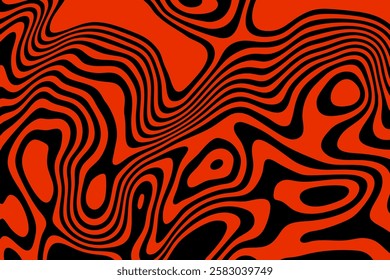 Abstract red wavy lines on black background