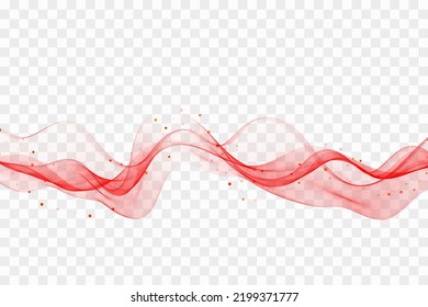 Abstract red wavy object. Red transparent wave. Color wave with confetti for brochure, website, flyer.