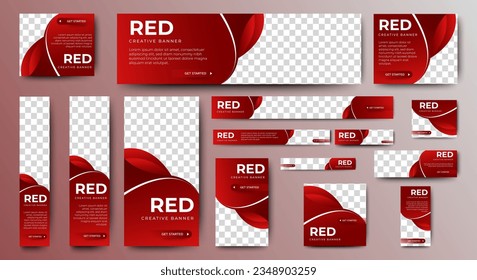 Abstract red web banners template design with image space. vector