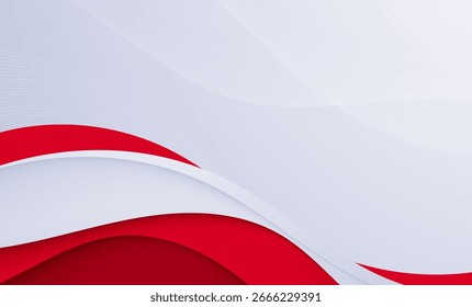 Abstract red and white background with flowing wave design