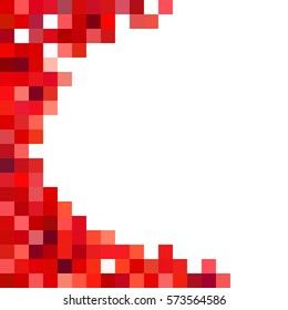 Abstract red white background with mesh of squares. Mosaic. Geometric template.