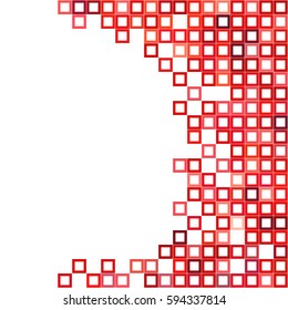 Abstract red white background with mesh of squares. Mosaic style. Geometric template. Cells.