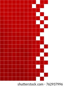Abstract Red White background with mesh of squares or cells. Mosaic style.