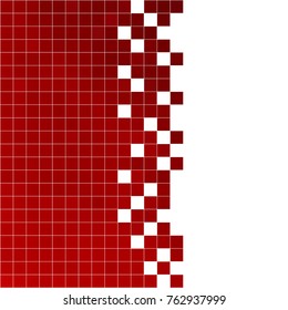 Abstract Red White background with mesh of squares or cells. Mosaic style.