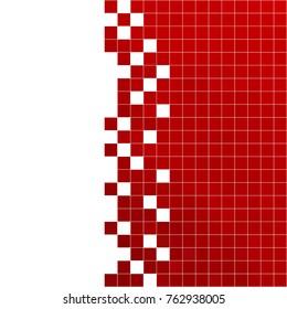 Abstract Red White background with mesh of squares or cells. Mosaic style.