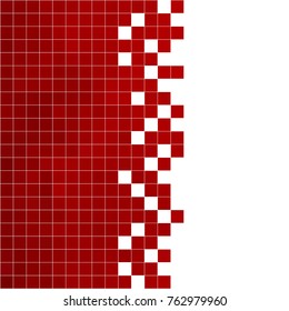 Abstract Red White background with mesh of squares or cells. Mosaic style.