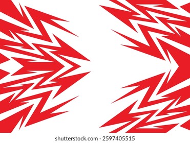 Abstract Red and white background with spikes and zigzag narrow line pattern