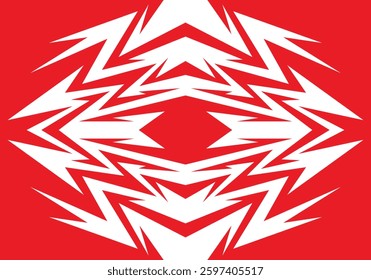Abstract Red and white background with spikes and zigzag narrow line pattern