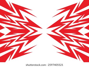 Abstract Red and white background with spikes and zigzag narrow line pattern