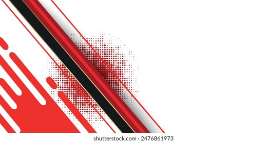 Vector de diseño de Anuncio rojo y blanco Abstractas, Plantilla de fondo Horizontal deportivo dinámico para promoción de medios o Anuncio de Web. 