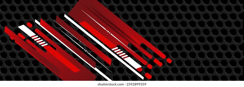 Abstract red and white banner design vector, dynamic sporty horizontal background template for media promotion or web banner