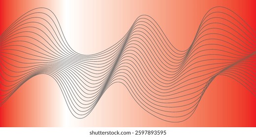 Abstract red and white banner template. Black wavy lines background illustration
