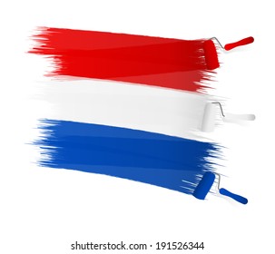 Abstract red white blue flag painted on a white wall