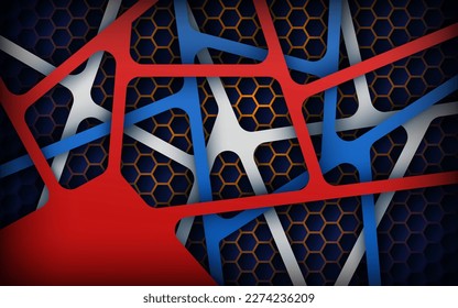 abstract red white blue navy gradient overlap layers with hexagon texture background. eps10 vector