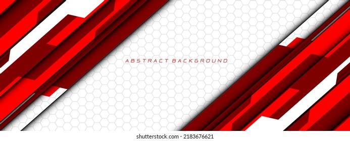 Abstrakte rote, weiße Cyber-Schaltung futuristische Technologie geometrisch auf grauem Hexagon-Mesh Design moderne Hintergrund Vektorgrafik.