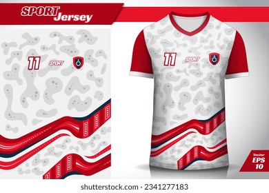 Abstract red and white design for soccer jersey, sports shirt, badminton jersey, running jersey, gaming jersey