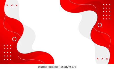 Abstract red and white geometric background with fluid wave shapes. Modern dynamic wallpaper. Template banner background for sales, business, ads, events, web and pages