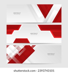 Abstract red and white grey tech geometric banner design