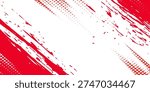 Abstract Red and White Grunge Background with Dynamic Brush Strokes and Halftone Dot Patterns