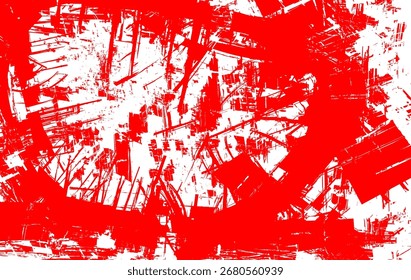 Abstract red and white grunge texture with bold brush strokes and distressed scratches. Perfect for backgrounds, posters, flyers, and graphic design projects.