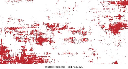 Abstract red and white grunge texture background with distressed peeling paint and horizontal scratches vector illustration.