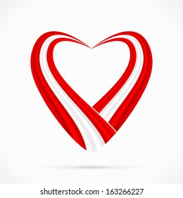 Abstract red white red heart ribbon flag 