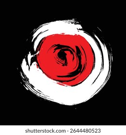 Abstrato buraco vermelho e branco. As pinceladas dinâmicas formam um vazio circular em preto. Moderno, mínimo e versátil para design.