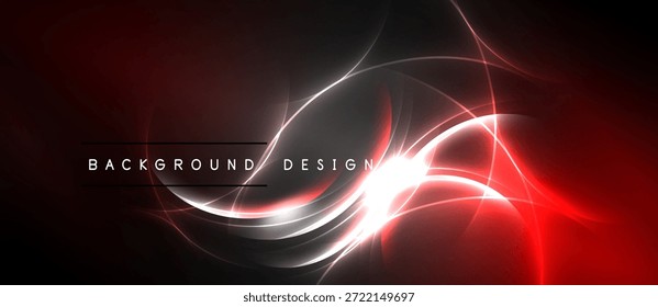 Abstract red, white lines over dark background. Dynamic energy flows create modern visual impact. Simple text reads background design.