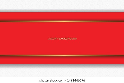 Abstract red and white overlapping layers background a combination with golden texture line decoration. Luxury and premium concept vector design template for use element modern cover, banner, card