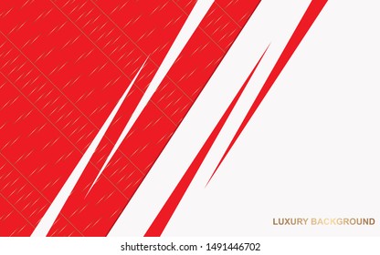 Abstract red and white overlapping layers background a combination with golden texture line decoration. Luxury and premium concept vector design template for use element modern cover, banner, card