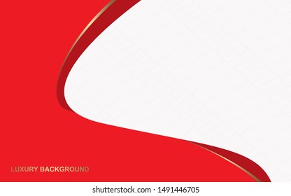 Abstract red and white overlapping layers background a combination with golden texture line decoration. Luxury and premium concept vector design template for use element modern cover, banner, card