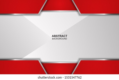 Abstract red and white overlapping layers background a combination with silver texture line decoration. Luxury and premium concept vector design template for use element modern cover, banner, card