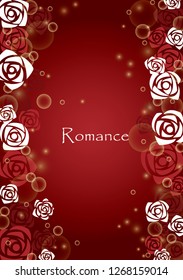 Abstract red and white rose with bubble on red background frame vector for decoration on Valentine's day and wedding events.