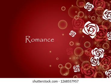 Abstract red and white rose with bubble on red background frame vector for decoration on Valentine's day and wedding events.