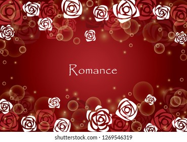 Abstract red and white rose with bubble on red background frame vector for decoration on Valentine's day and wedding events.