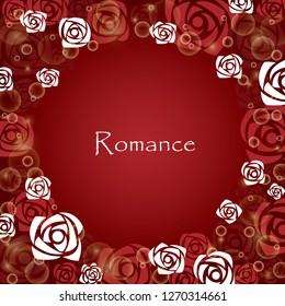Abstract red and white rose with bubble on red background frame vector for decoration on Valentine's day and wedding events.