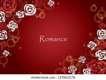 Abstract red and white rose with bubble on red background frame vector for decoration on Valentine's day and wedding events.