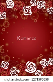 Abstract red and white rose with bubble on red background frame vector for decoration on Valentine's day and wedding events.